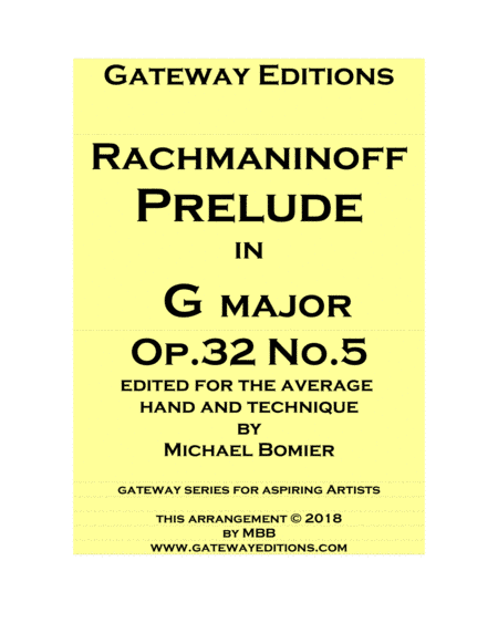 Prelude in G major Op.32. No.5 Simplified Version for piano solo (arr. Michael Bomier)