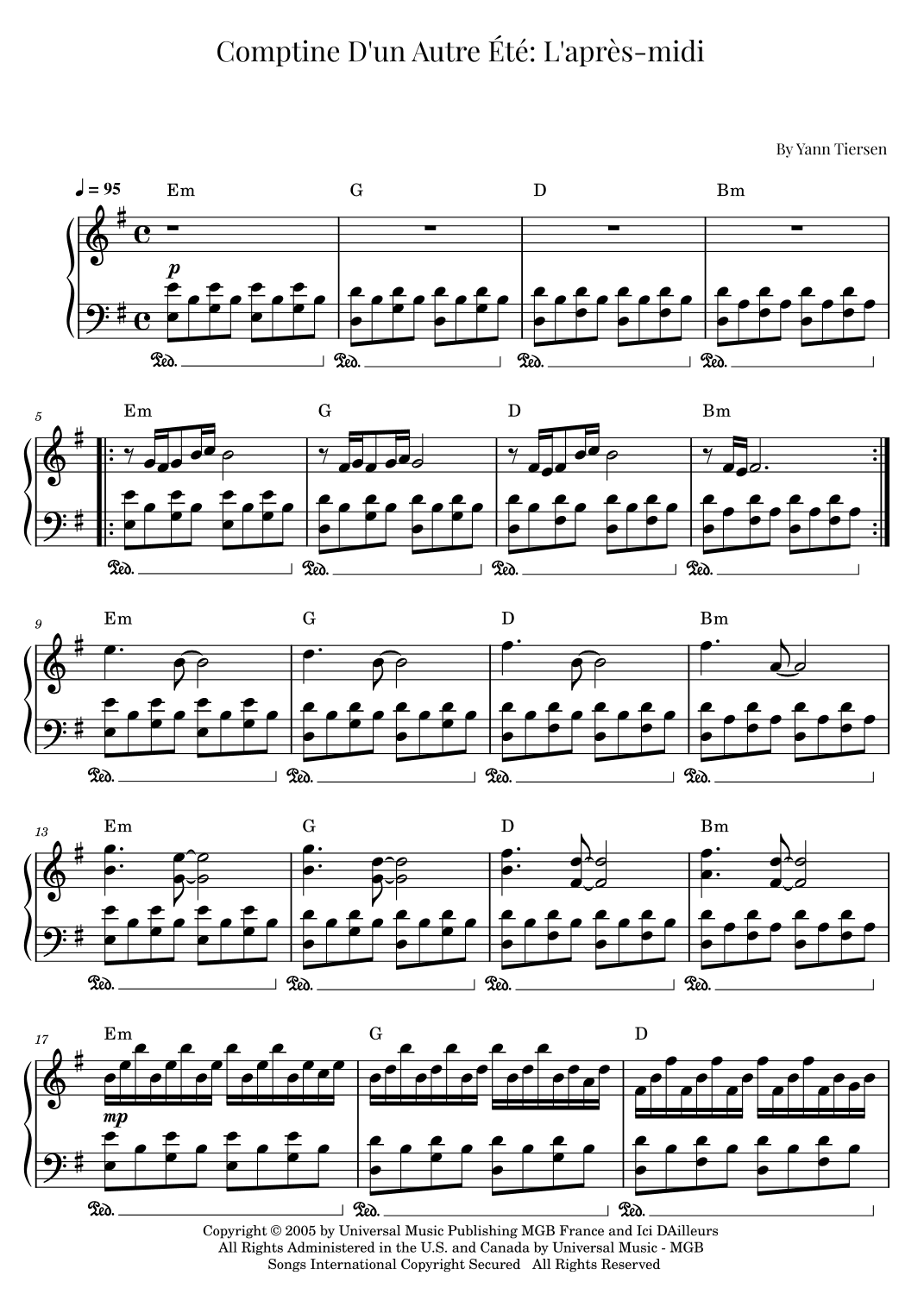 Comptine D'un Autre Été: L'après-midi (arr. Roger da Luz)
