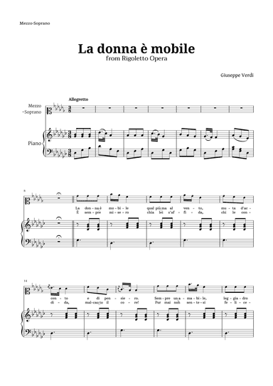 La donna è mobile in G-flat major for Mezzo Soprano and Piano (arr. Langanho)