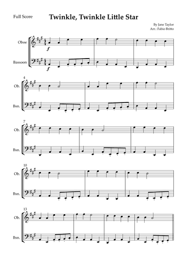 Twinkle, Twinkle Little Star for Oboe & Bassoon Duo (arr. Fabio Britto)