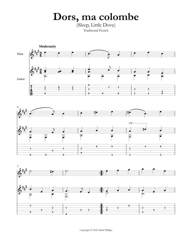 Dors, ma colombe (Sleep, Little Dove) (arr. Mark Phillips)