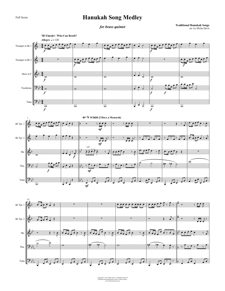 Hanukah Song Medley for Brass Quintet (arr. Micha Davis)
