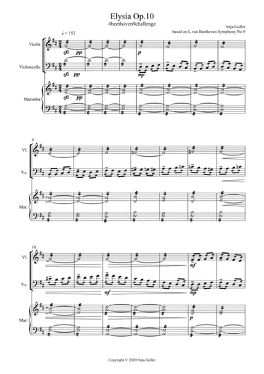 Anja Goller: Elysia Op.10 for violin, cello and marimba #beethoven9challenge (arr. Anja Goller)