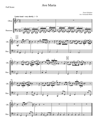 Ave Maria (Franz Schubert) for Oboe & Bassoon Duo (arr. Fabio Britto)