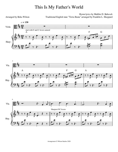 This Is My Father's World--harp/viola duet (arr. Beka Wilson)