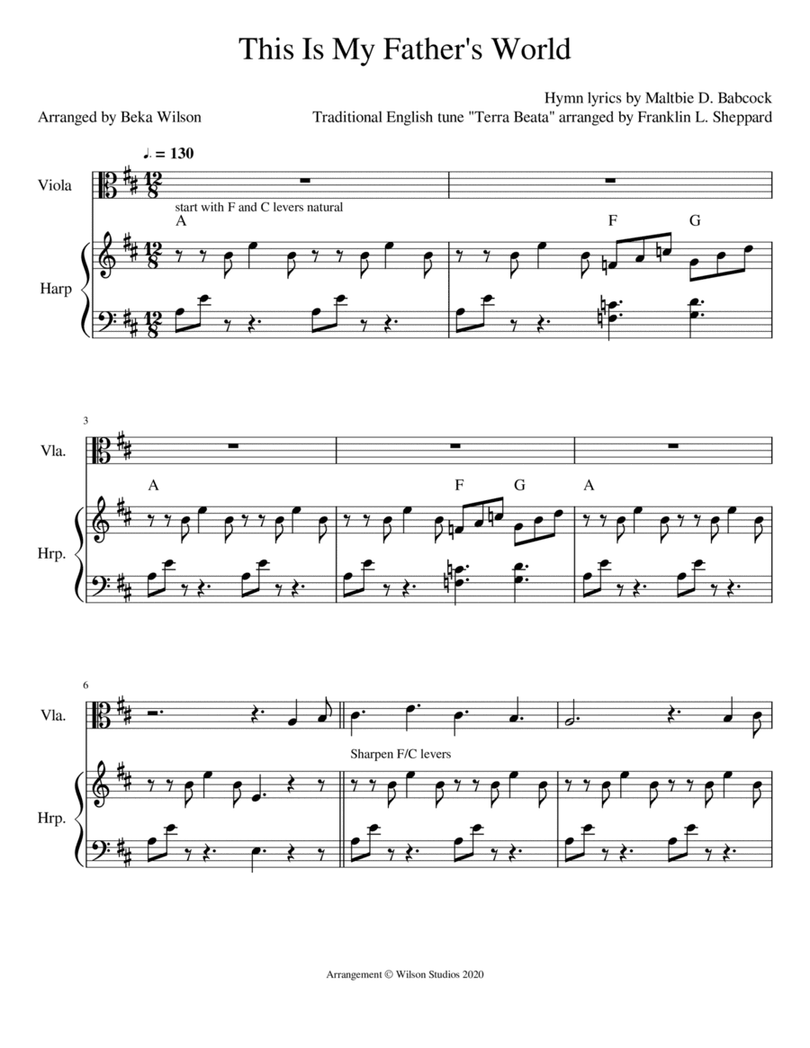 This Is My Father's World--harp/viola duet (arr. Beka Wilson)