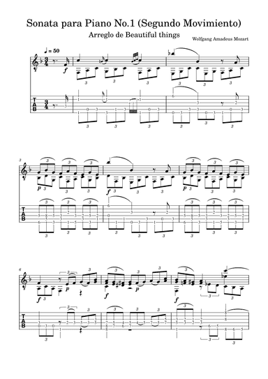 Sonata para Piano No.1 (Segundo Movimiento)-Mozart (arr. Beautiful things)