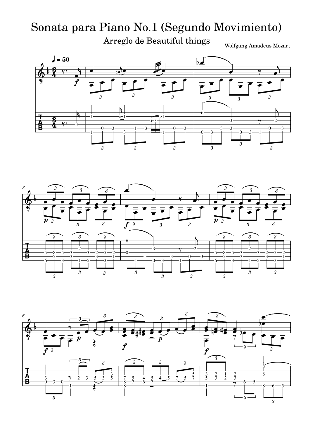 Sonata para Piano No.1 (Segundo Movimiento)-Mozart (arr. Beautiful things)