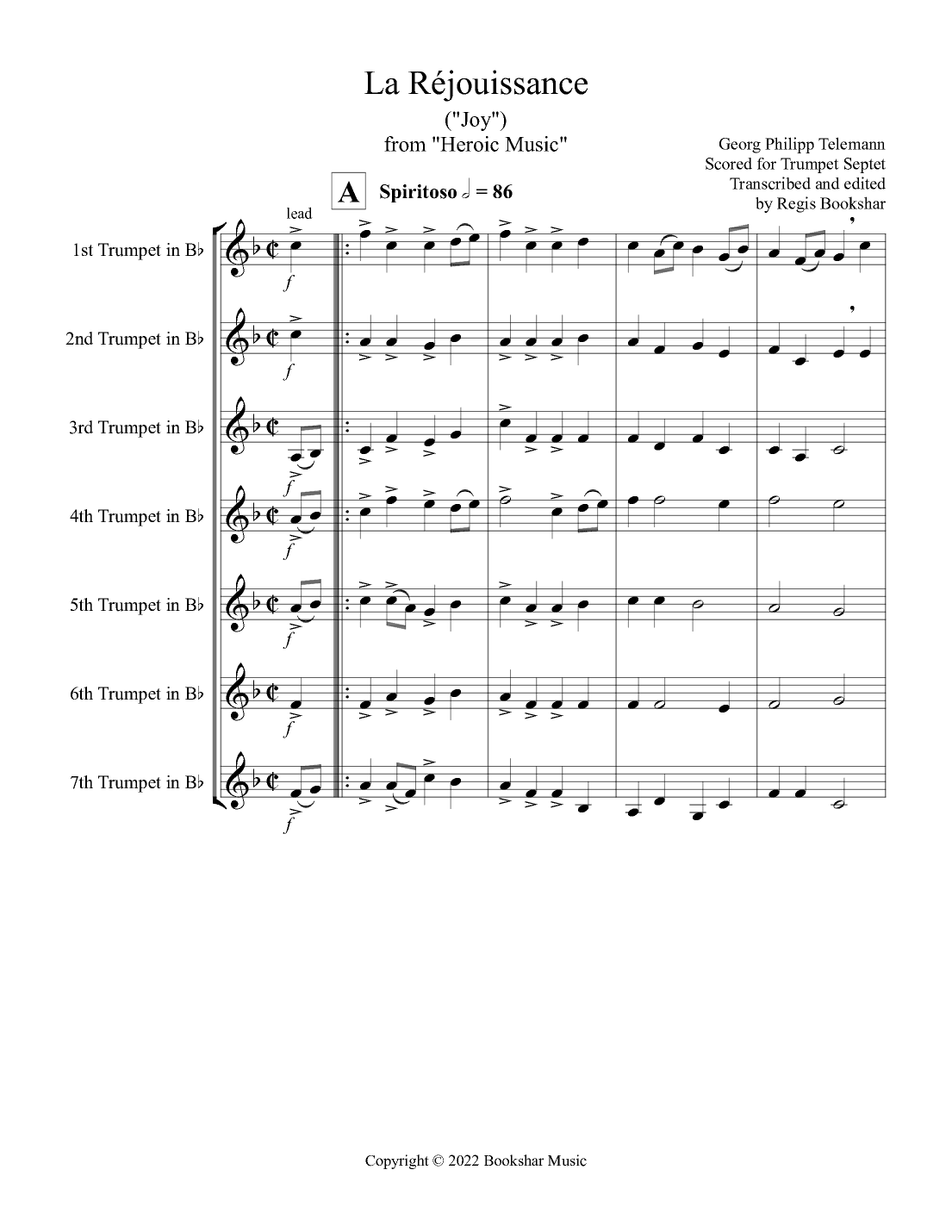 La Rejouissance (from "Heroic Music") (Eb) (Trumpet Septet) (arr. Regis Bookshar)