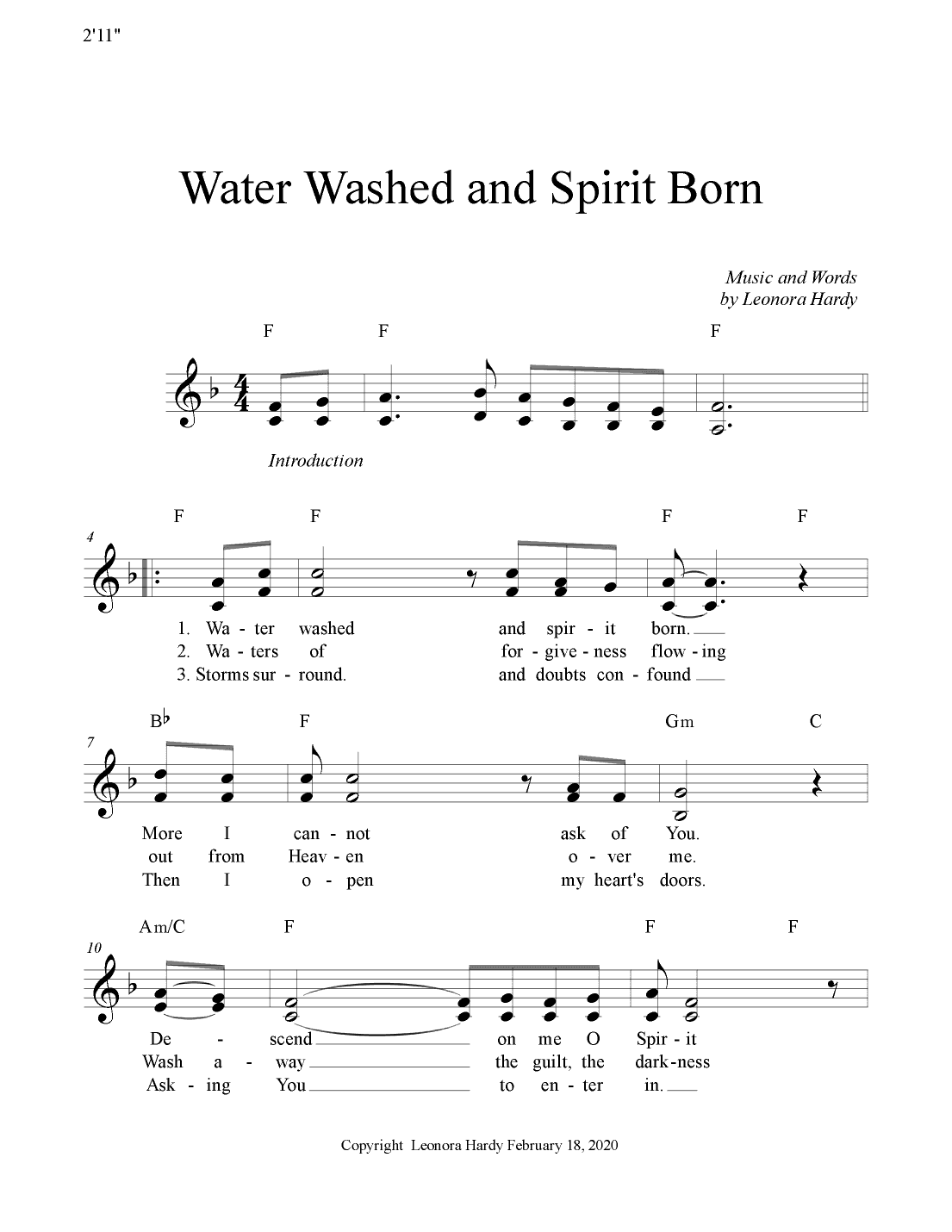 Water Washed and Spirit Born (lead sheet)