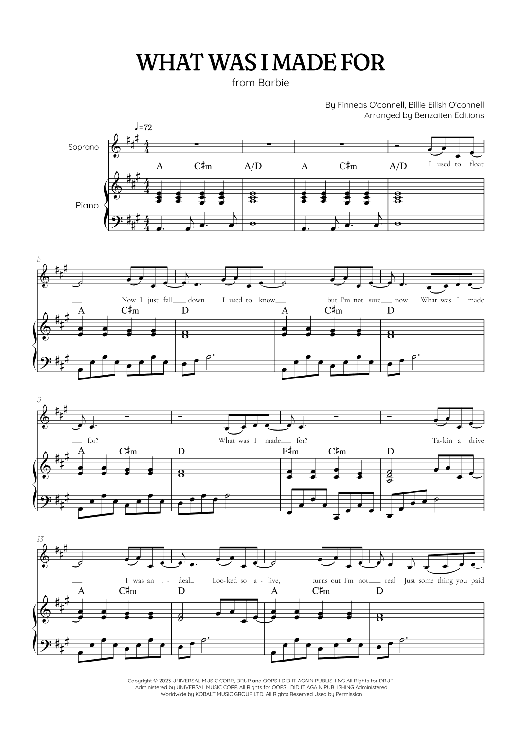 What Was I Made For? (arr. Benzaiten Editions)
