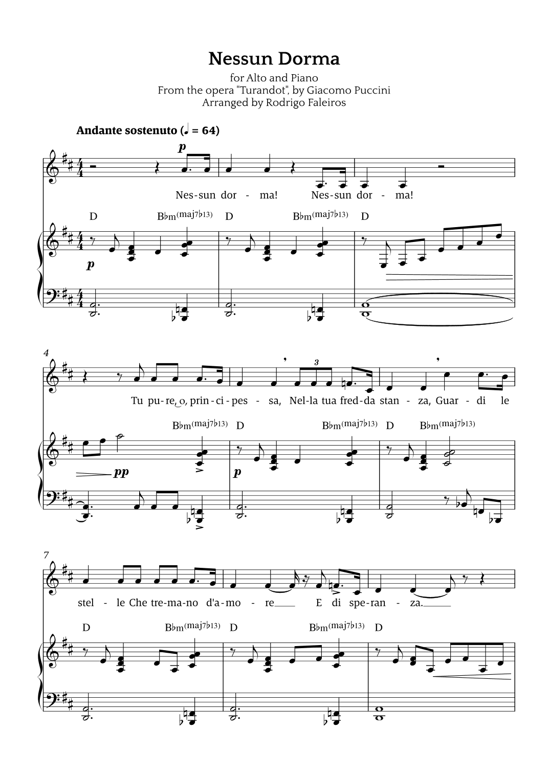 Nessun Dorma (for alto and piano) (arr. Rodrigo Faleiros)
