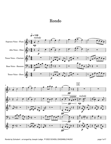 Rondo by Schubert for Woodwind Quartet in Schools (arr. Joseph Judge)