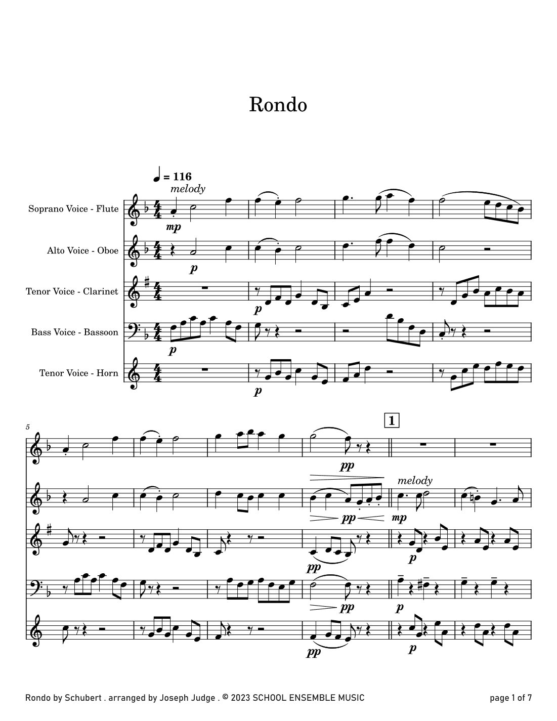 Rondo by Schubert for Woodwind Quartet in Schools (arr. Joseph Judge)