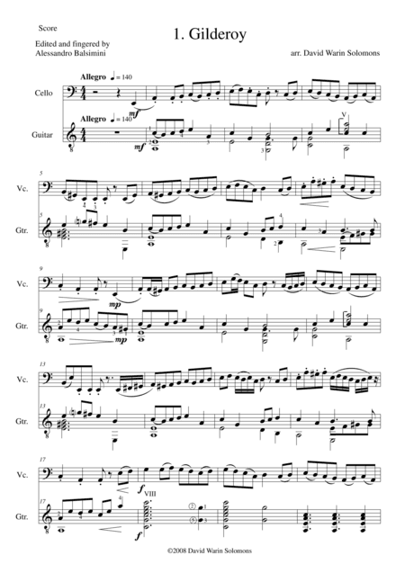 Folk Song Snapshots for Cello and Guitar (arr. David Warin Solomons)
