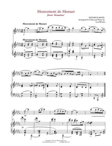 Ravel - "Menuet" from 'Sonatine'; transcribed for Violin and Piano (arr. Len Rhodes)