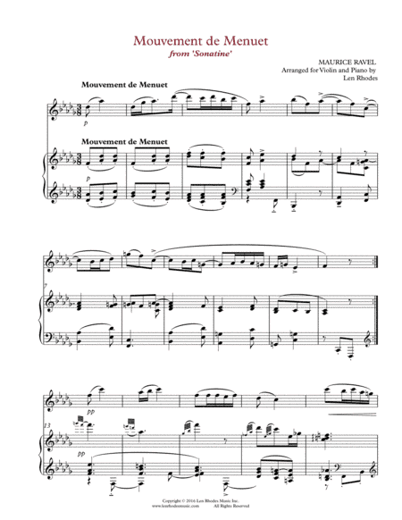 Ravel - "Menuet" from 'Sonatine'; transcribed for Violin and Piano (arr. Len Rhodes)