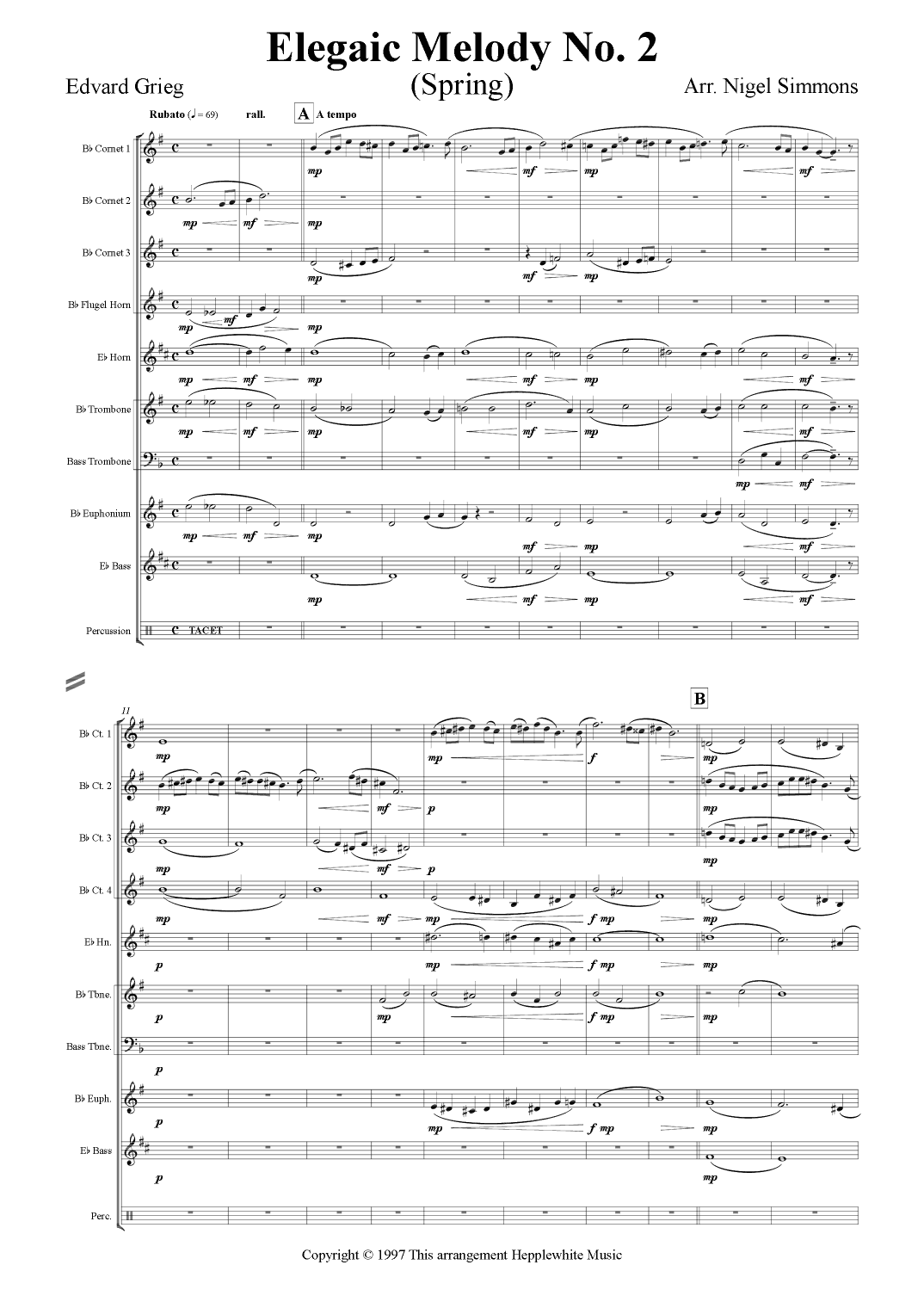 Elegaic Melody No. 2 (Spring) (arr. Nigel Simmons)
