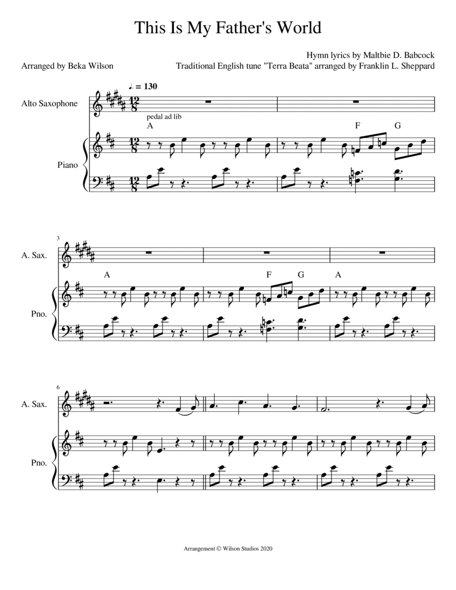 This Is My Father's World--alto sax solo (arr. Beka Wilson)