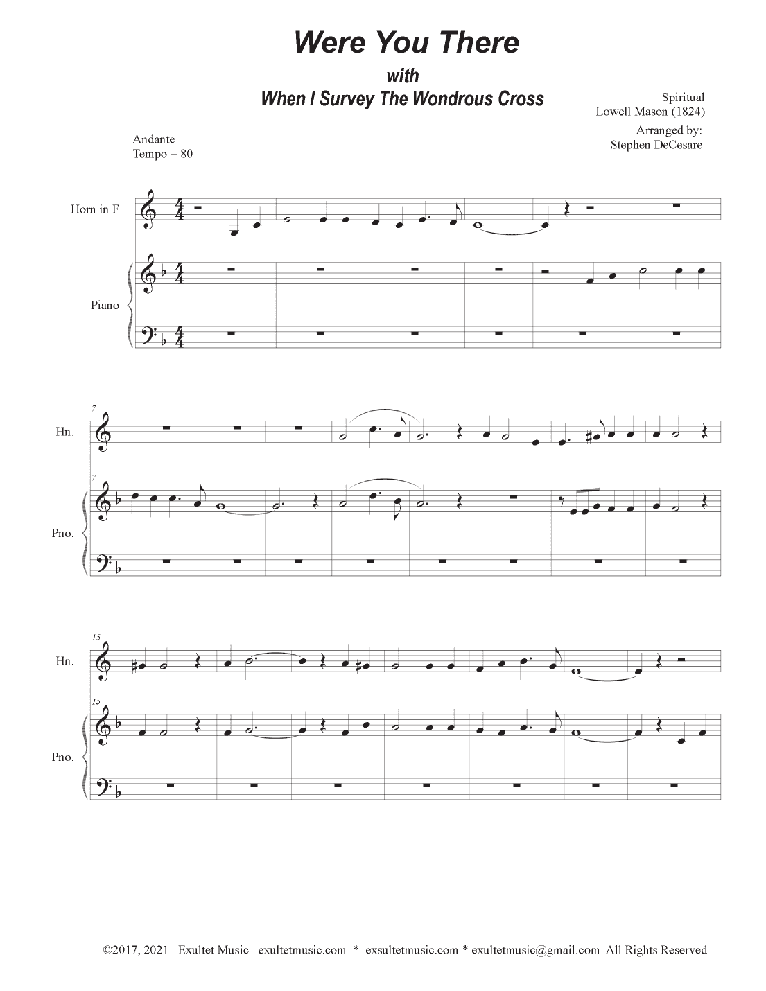 Were You There (with "When I Survey The Wondrous Cross") (French Horn solo and Piano) (arr. Stephen DeCesare)
