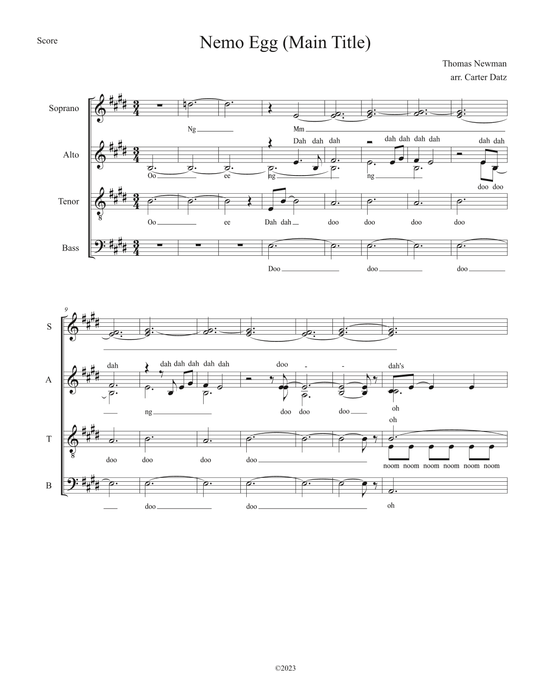 Nemo Egg (main Title) (arr. Carter Datz)