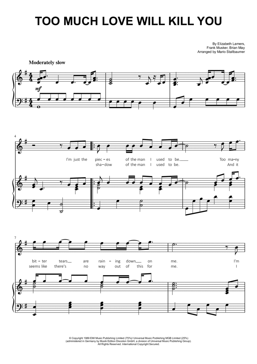 Too Much Love Will Kill You (arr. Mario Stallbaumer)