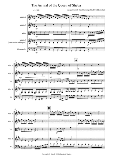 Arrival of the Queen of Sheba for String Quartet (arr. David Burndrett)