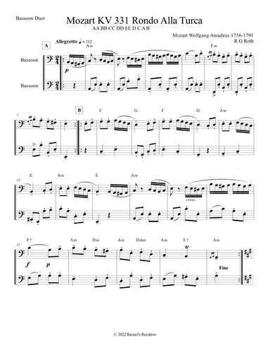 Mozart Rondo Alla Turca for Bassoon (arr. R G Roth)