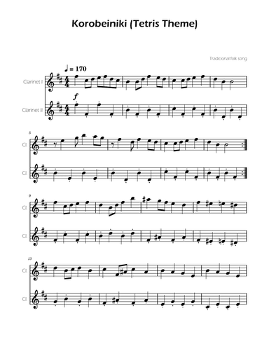 Tetris Theme for Clarinet Duet (arr. Ygor Nunes)