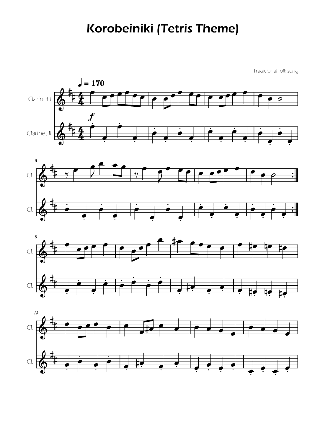 Tetris Theme for Clarinet Duet (arr. Ygor Nunes)