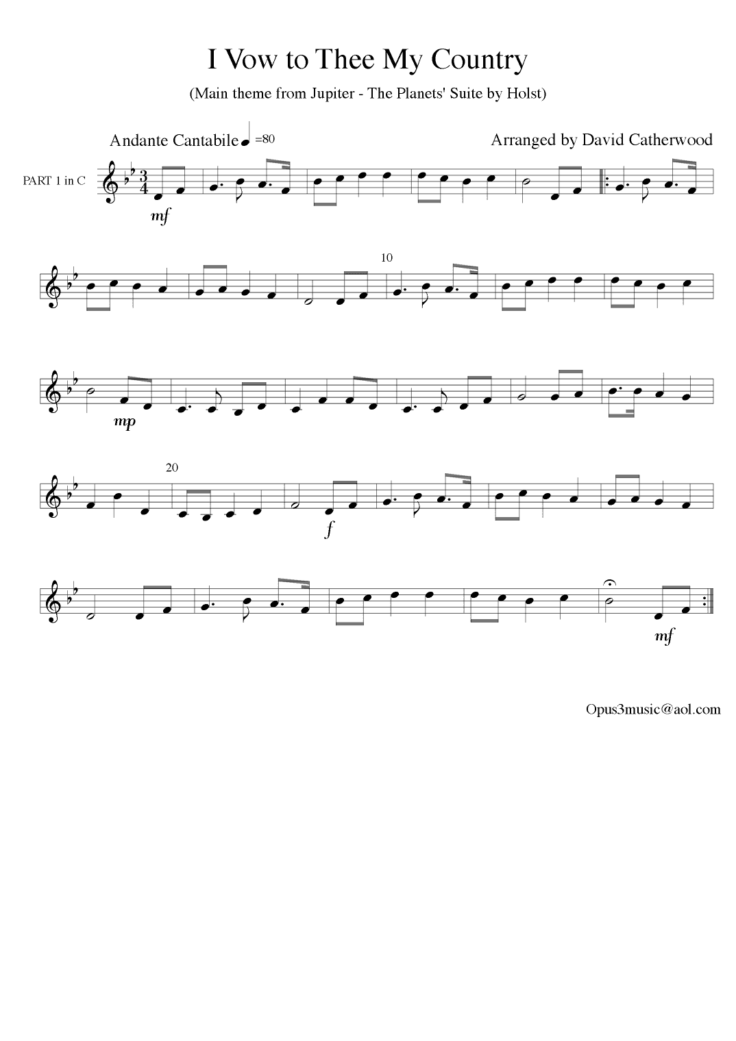 I vow to thee my country  (Holst) arr. for Strings (String quartet/Orchestra) by David Catherwood (arr. David Catherwood)