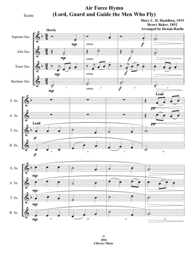 Air Force Hymn ("Lord, Guard and Guide") - Sax Quartet (SATB / AATB) - Intermediate (arr. Dennis Ruello)