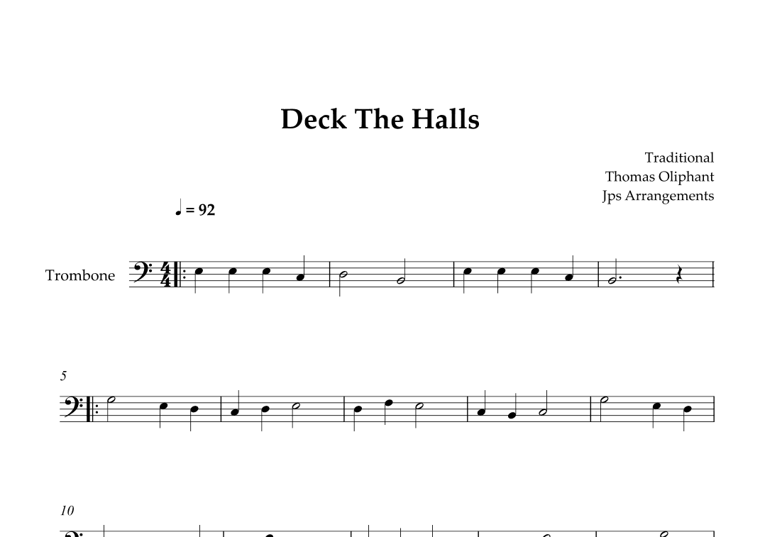Deck The Halls For trombone (arr. Jps Arrangements)