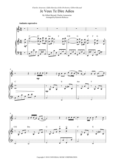 Je Veux Te Dire Adieu (arr. Kaiserin Rebecca)
