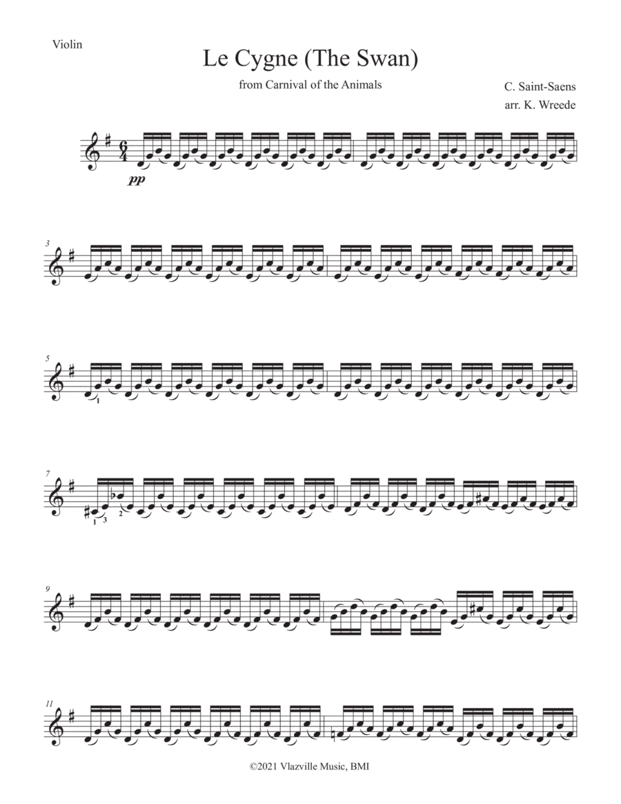 The Swan (Le Cygne) for Violin and Cello Duo (arr. K. Wreede)