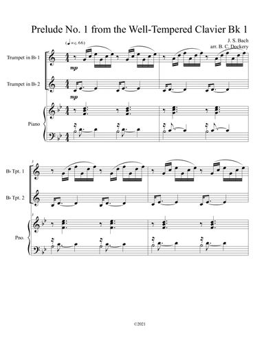 Prelude No.1 from The Well-Tempered Clavier Book 1 BWV 846 (Trumpet Duet) with optional piano accomp (arr. B. C. Dockery)