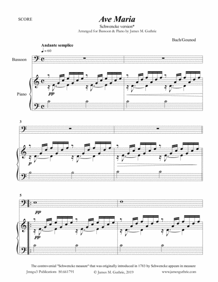 Bach-Gounod: Ave Maria, Schwencke version for Bassoon & Piano (arr. James M. Guthrie, ASCAP)