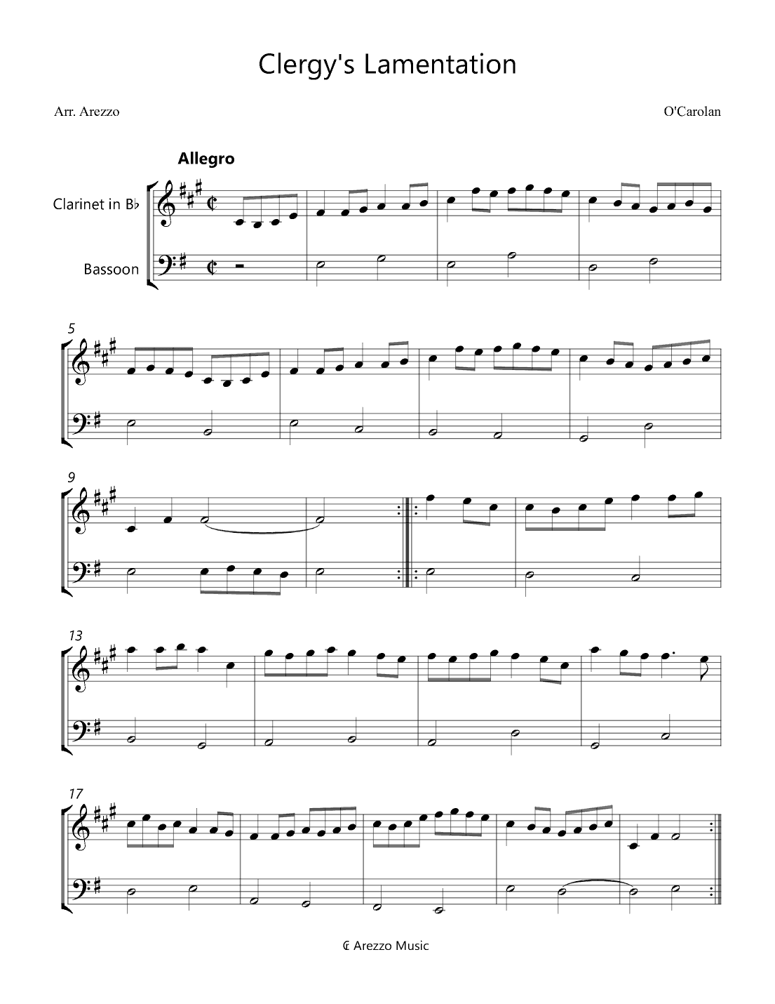Clergy's Lamentation - for Clarinet and Bassoon (arr. Arezzo Music)