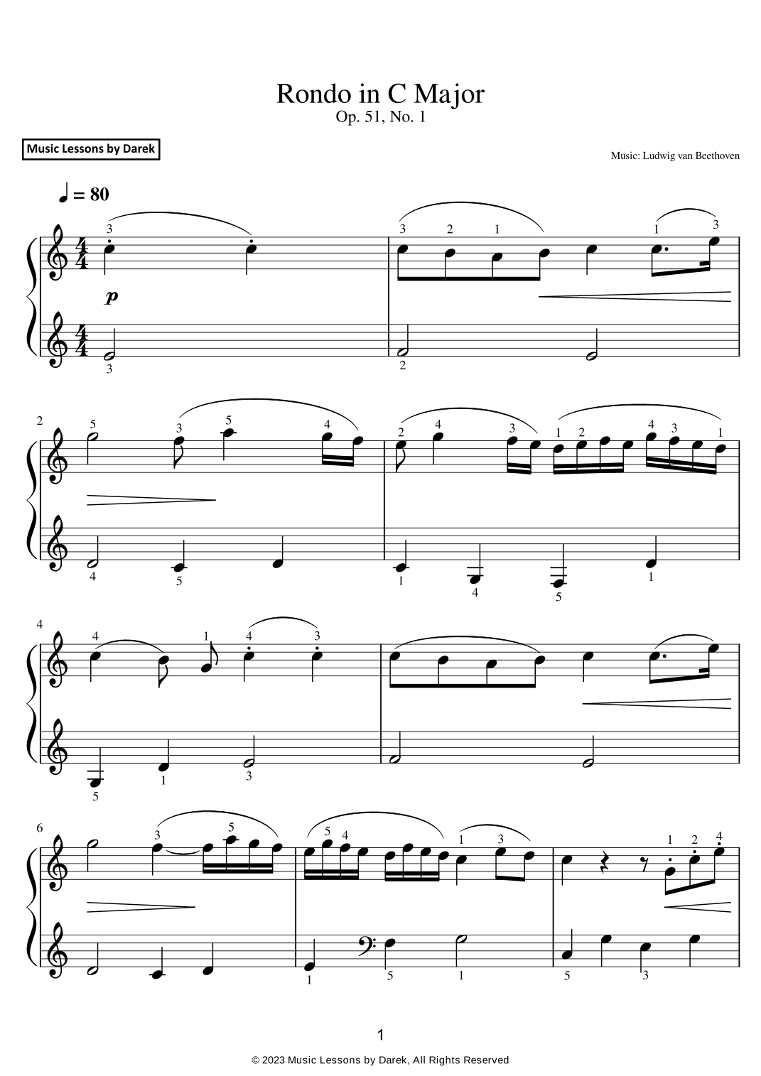 Rondo in C Major (EASY PIANO) Op. 51, No. 1 [Ludwig van Beethoven] (arr. Darek)