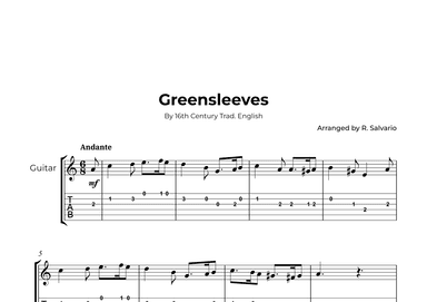 Greensleeves (Guitar Tab) (arr. R. Salvario)