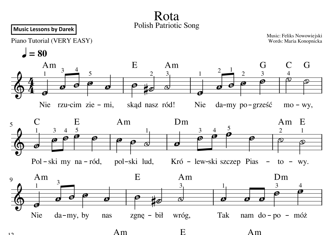 Rota (The Oath), Polish Patriotic Song [VERY EASY PIANO] (arr. Darek)