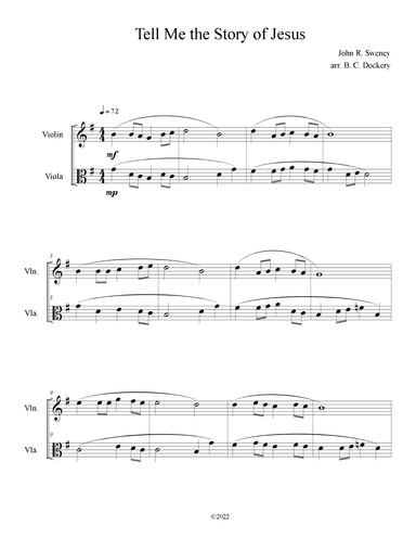 Tell Me the Story of Jesus (Violin and Viola Duet) (arr. B. C. Dockery)