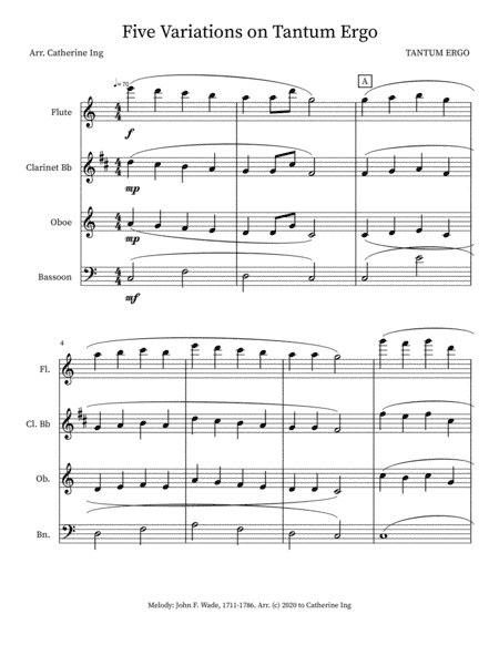 Five Variations on Tantum Ergo - Woodwind Quartet (arr. Catherine Ing)