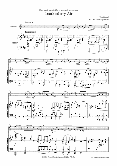 Londonderry Air - French Horn and Piano (arr. Anne L Christopherson GRSM ARCM)