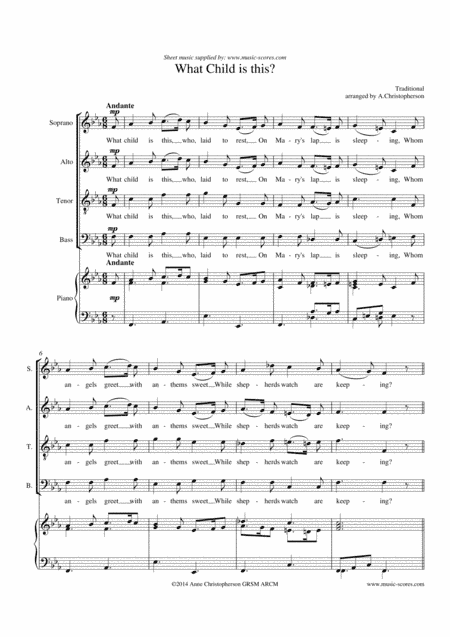 What Child is this - SATB and Piano (arr. Anne L Christopherson GRSM ARCM)
