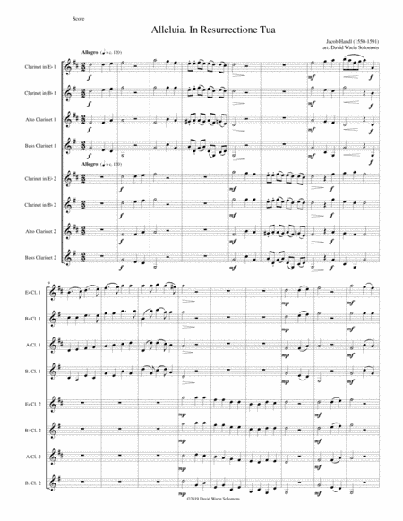 Alleluia In Resurrectione Tua arranged for clarinet octet or clarinet choir (E flats, B flats, Altos (arr. David Warin Solomons)