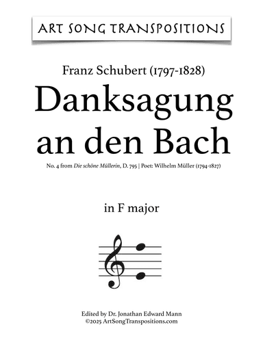 SCHUBERT: Danksagung an den Bach, D. 795 no. 4 (transposed to F major) (arr. ArtSongTranspositions.com)