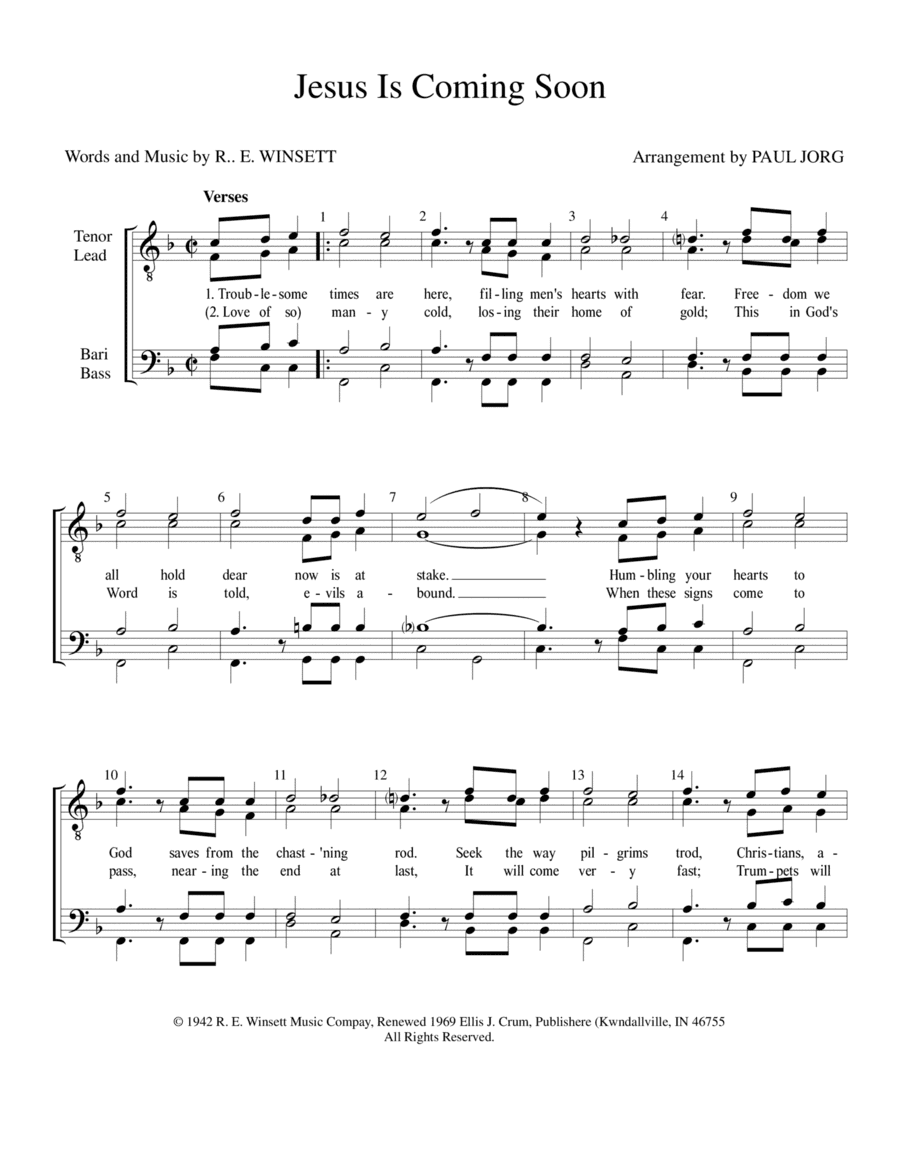 Jesus Is Coming Soon (arr. Paul A. Jorg)