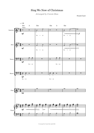 Sing We Now of Christmas - SATB, flute or violin or cello and piano (parts included) (arr. Connie Boss)