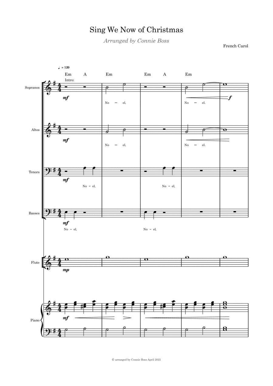 Sing We Now of Christmas - SATB, flute or violin or cello and piano (parts included) (arr. Connie Boss)